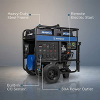 28,000/20,000-Watt Remote Electric Start Gas Powered Portable Generator with Low THD, 50A Outlet, and CO Sensor — Lifestyle