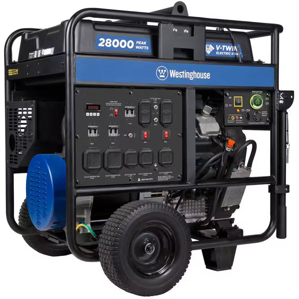28,000/20,000-Watt Remote Electric Start Gas Powered Portable Generator with Low THD, 50A Outlet, and CO Sensor