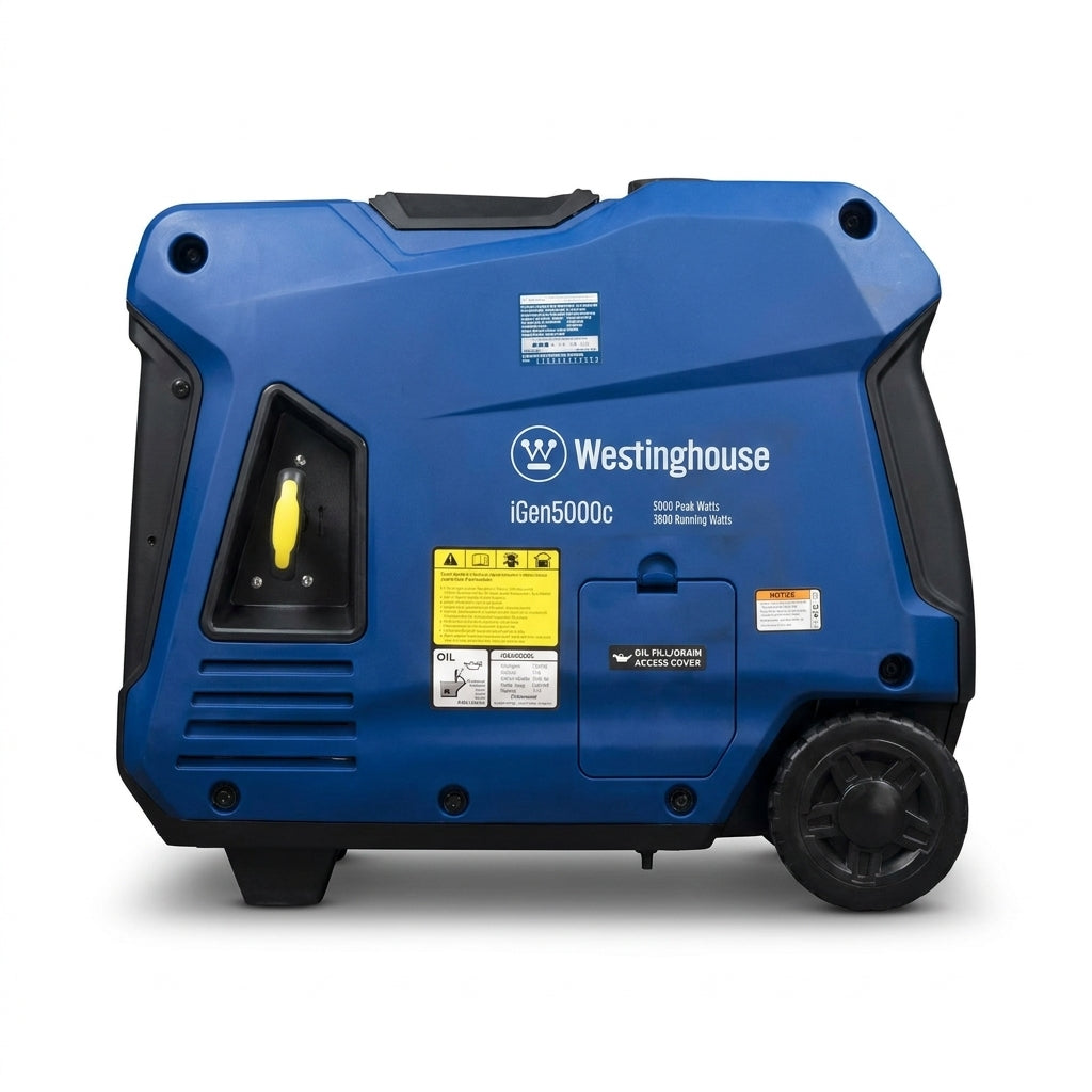 5,000-Watt Gas Powered Portable Inverter Generator with Remote Electric Start, LED Data Center — Studio Shot